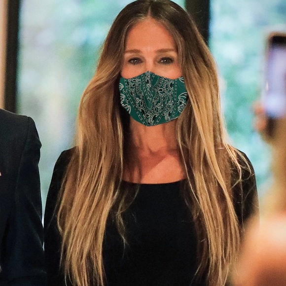 TORY BURCH • Green Bandana Face Mask Covering - Picture 2 of 5